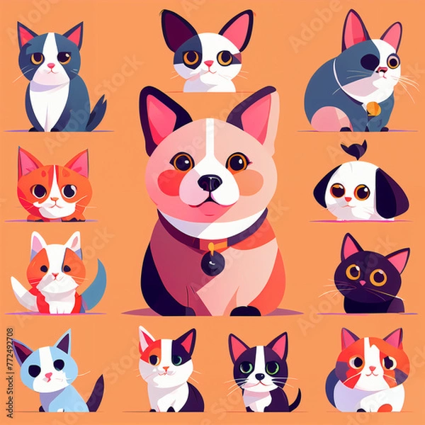 Fototapeta Cartoon Animal Vector Set: Cute Pet Illustrations
