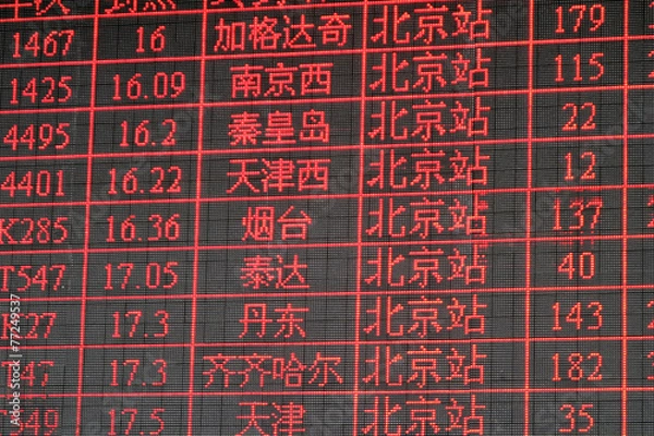 Obraz chinese timetable train main station peking