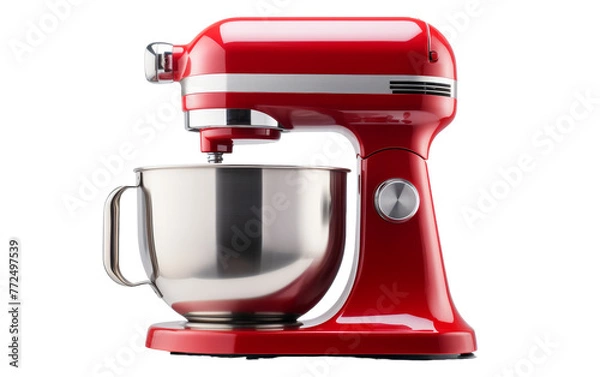 Obraz A vibrant red mixer rests gracefully on a pristine white tabletop