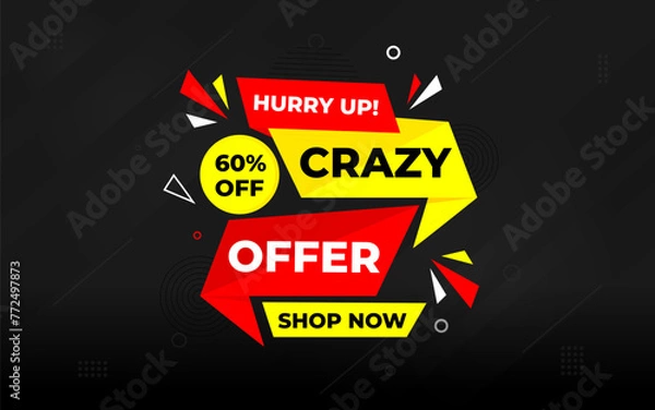 Obraz Crazy Offer Sale Background. Sale banner design template. Vector illustration. Market promotion banner and crazy discount announcement background vector illustration