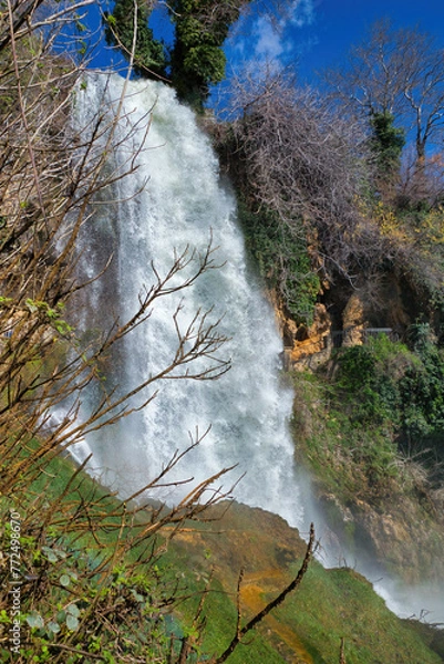 Fototapeta Beautiful and famous waterfall, with awesome vegetation around. Incredible beauty, crystal waters. Edessa, Greece