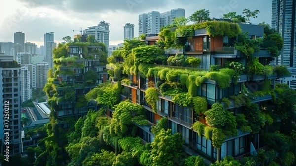 Fototapeta Buildings with trees, cities with life: Invest in green infrastructure for sustainable, healthy, and livable cities.