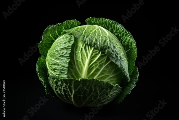 Obraz Cabbage isolated on black background. Fresh cabbage on black background.