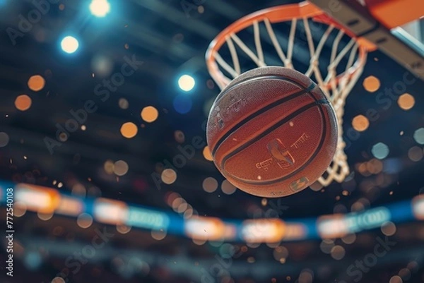 Fototapeta basketball ball floating in the air in a frozen moment
