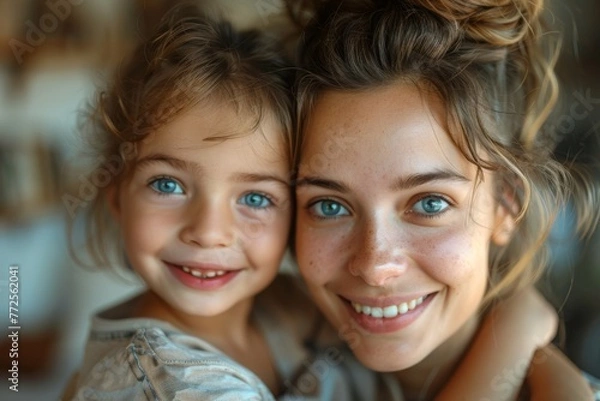 Obraz A woman and a little girl are smiling at the camera