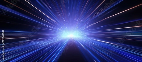 Fototapeta Light rays of neon line lights in dynamic motion, shining mesmerizingly with hypnotizing light. Fantastic luminescence 3d rendering