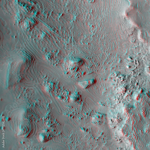 Fototapeta Mars in 3D. Layers in Crater Southwestern Arabia Terra. Anaglyph image. Use red/cyan 3d glasses.
Image from the Mars Reconnaissance Orbiter. NASA/JPL/University of Arizona.