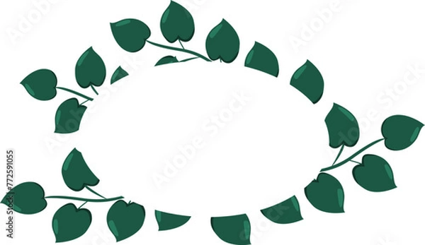Obraz Floral vector card design with green leaves, oval text frame. Vector illustration, wedding invitation, postcards, announcements.