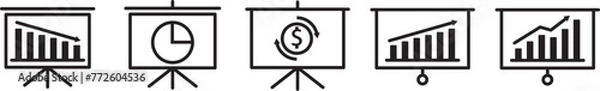 Obraz Set of growing and decreasing graph icons. Vector illustration. Collection of growing and decreasing bar graphs. Business chart with arrows. Collection of growth and shrinkage charts. EPS 10.