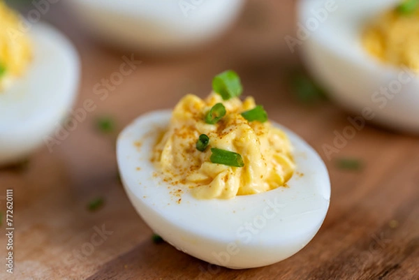 Obraz Close-Up of Deviled Eggs on a Cutting Board