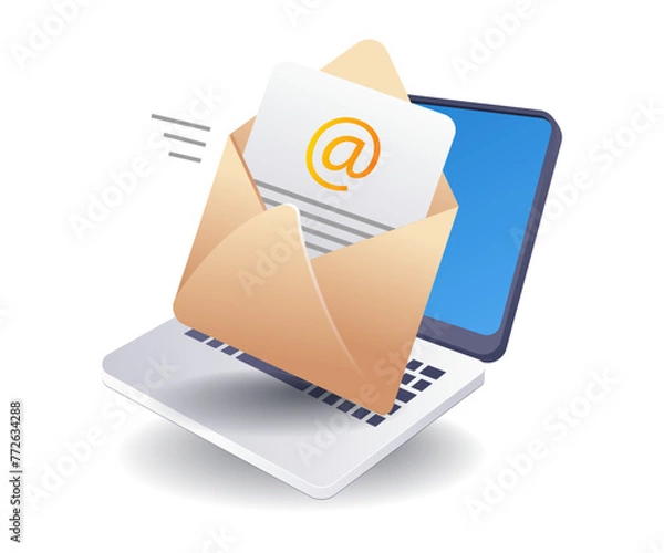 Obraz Sending email marketing strategy flat isometric 3d illustration
