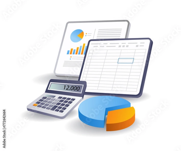 Obraz Business financial analyst data excel software concept, flat isometric 3d illustration