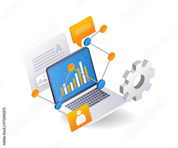 Obraz Business development analyst data process flat isometric 3d illustration