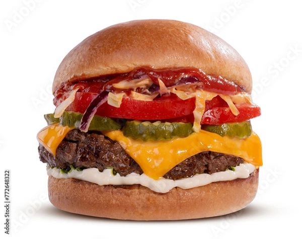 Obraz Fresh tasty burger isolated on transparent background