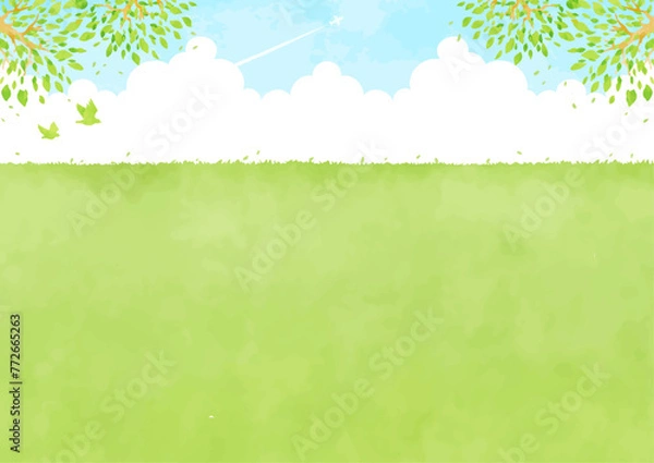 Obraz 草原と青空の風景イラスト