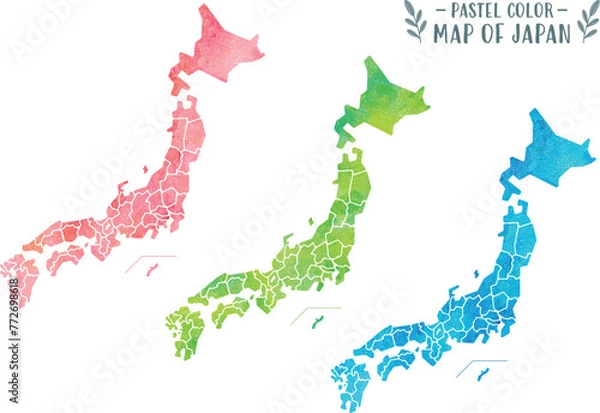 Obraz 水彩のベクター日本地図セット（グランジテクスチャ）