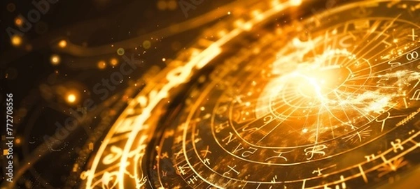 Fototapeta A golden astrological compass with intricate designs, shining under sunlight. A symbol of fate and fortune.