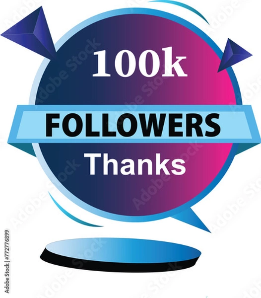 Obraz Followers design for the celebration of 100k followers. elegant silver design. Premium vector for poster, banner, celebration greeting 