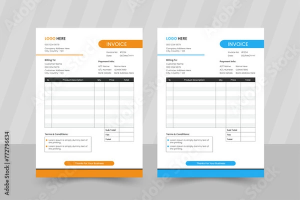 Fototapeta Creative simple modern invoice vector design template layer organized a4 template	