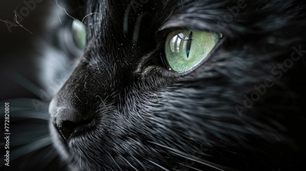 Obraz Mystic Stare: Black Domestic Cat with Piercing Green Eyes Generative AI