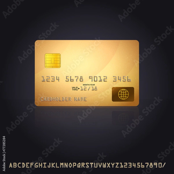 Fototapeta Gold Credit Card Icon. Vector Illustration with additional font