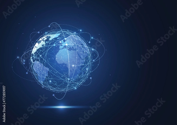 Obraz Global network connection. World map point and line composition concept of global business. Vector Illustration