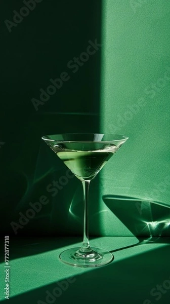 Fototapeta A studio image with a green background of a Martini cocktail