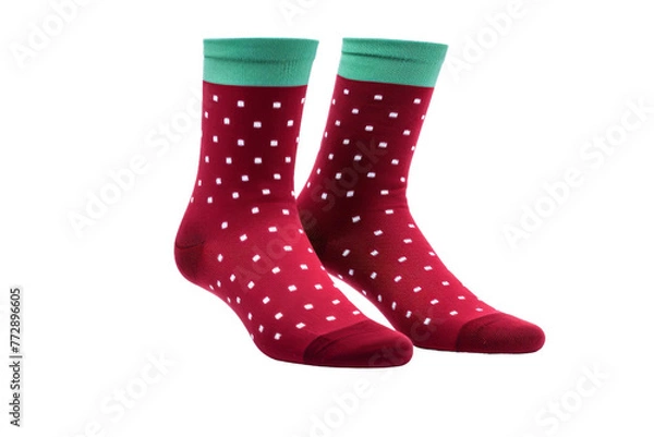 Fototapeta Red Socks With White Dots. On a White or Clear Surface PNG Transparent Background..