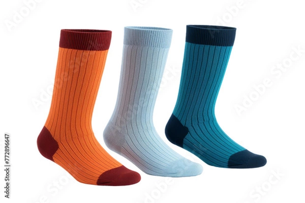 Fototapeta Three Pairs of Colorful Socks. On a White or Clear Surface PNG Transparent Background..