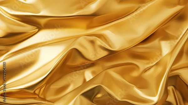 Fototapeta A luxurious background of crumpled gold foil texture, shimmering and reflecting light, a rich and elegant feel Ai Generative