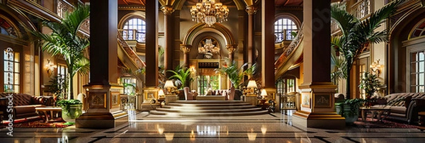 Obraz Luxurious Hotel Lobby: A Grand Entrance That Exudes Elegance and Welcomes Guests Into a World of Sophistication