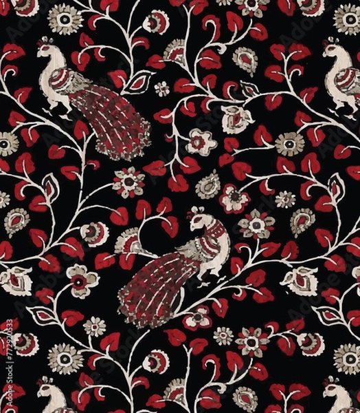 Fototapeta Ajrakh Pattern, Ikat, block print Pattern, batik print Pattern, madhubani, kalamkari, chinz, kani, Abstract, shirting design, Background digital printing textile pattern wallpaper