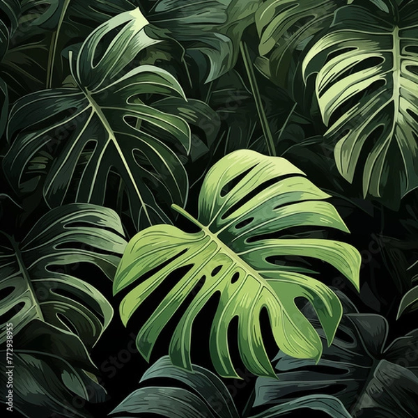 Obraz Monstera green leaf. Abstract background with plant.