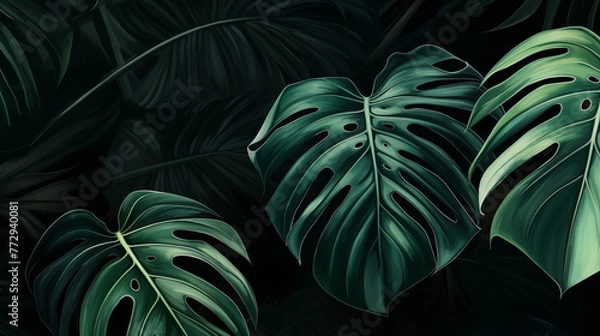 Obraz Monstera green leaf. Abstract background with plant.