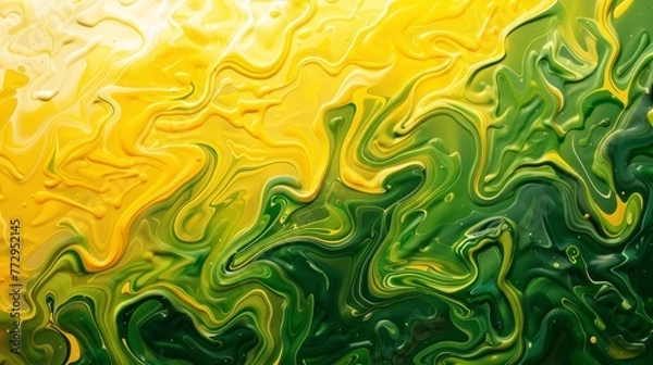 Obraz Abstract yellow and green paint swirls