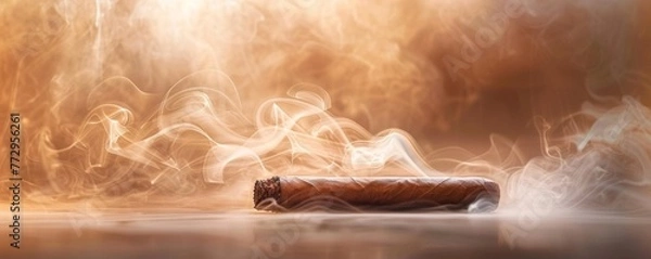 Obraz Cigar with smoke on a blurred background