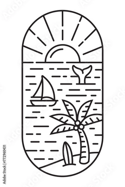 Obraz beautiful beach views line art illustration