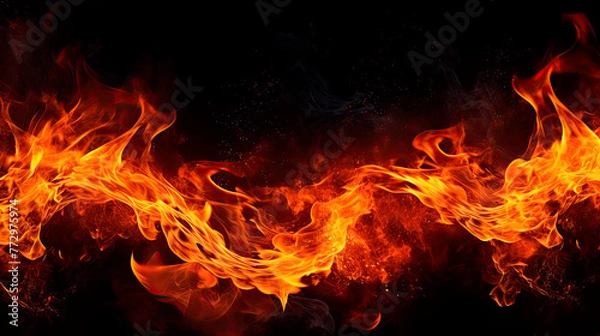 Fototapeta Fire flames on a black background