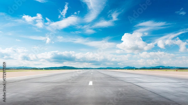 Fototapeta Empty runway with mountain view under clear sky