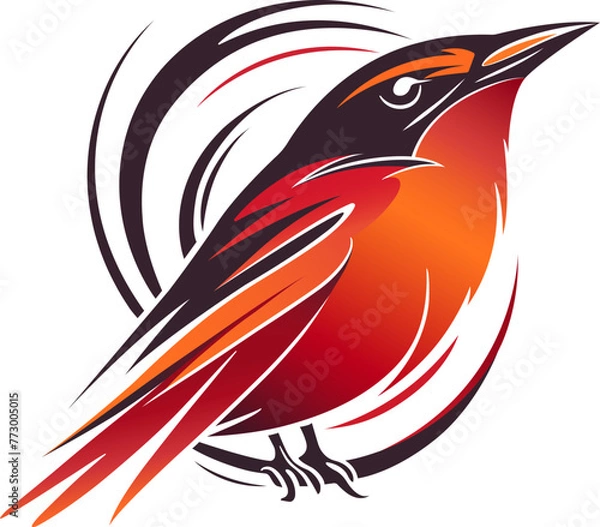 Fototapeta Cardinal bird logo design, gradient color red orange brown scarlet crimson, isolated on white background. Vector illustration