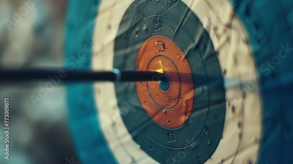 Fototapeta Arrow Perfectly Centered on Vibrant Bullseye