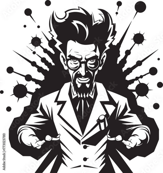 Fototapeta Robotic Renegade Emblematic Logo for Mad Scientist Quantum Quirk Vector Icon for Mad Scientist
