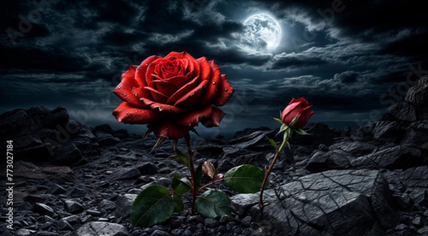 Fototapeta Red rose on a dark background