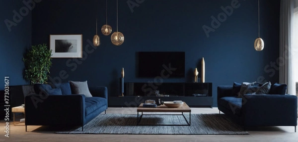 Obraz  Interior design of modern living room with Royel Blue and White color 