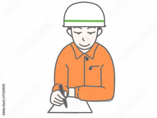 Fototapeta ヘルメットを被って書き物をしている男性