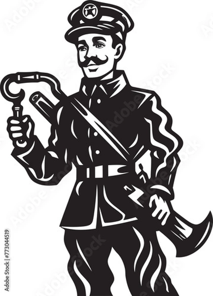 Fototapeta Blazing Beacon Cartoon Fireman Emblem as a Symbol of Hope Firefighter Forge Vector Logo of a Skilled Fireman