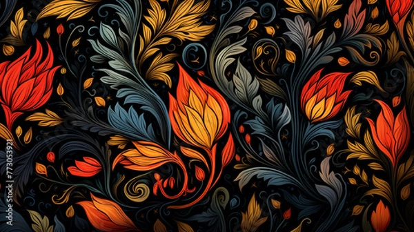 Fototapeta Vintage wallpaper, white, red flowers on black background. Design for print, cover, banner and invitation. Floral , creative nature minimalistic summer abstract  backdrop