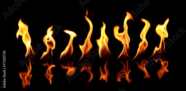 Obraz Beautiful fire flames reflected in black table