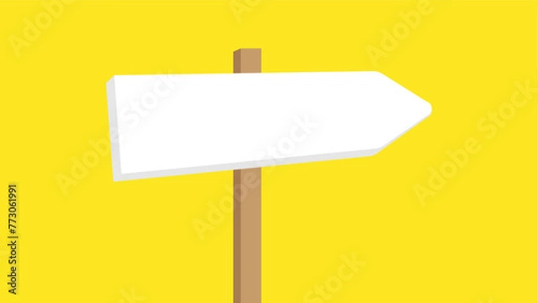 Fototapeta A single blank signpost pointing right set against a yellow background