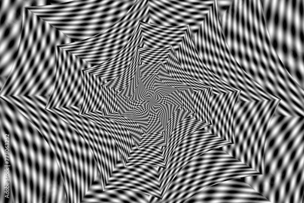 Fototapeta Fraktalny spiralny układ geometrycznych kształtów o teksturze rozmytej biało - czarnej szachownicy. Abstrakcyjne tło graficzne